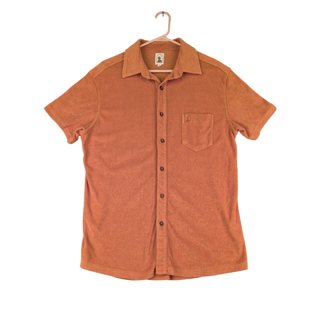 Dandy Del Mar Gaucho Terry Cloth Shirt Mens Large Burnt Tan Short Sleeve Pocket